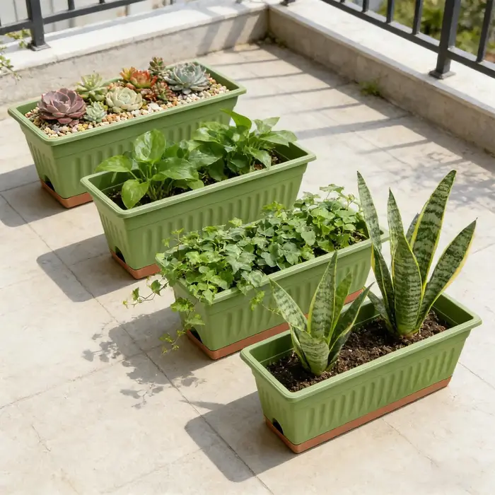 Lot de 4 jardinières rectangulaires 50x19x16cm