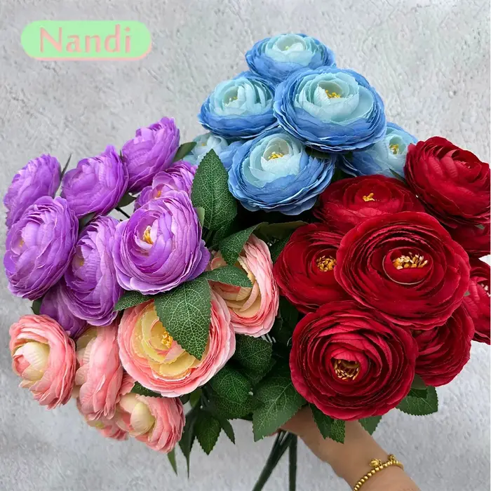 Bouquet de 9 fleurs artificielles de lys et pivoine pour mariage