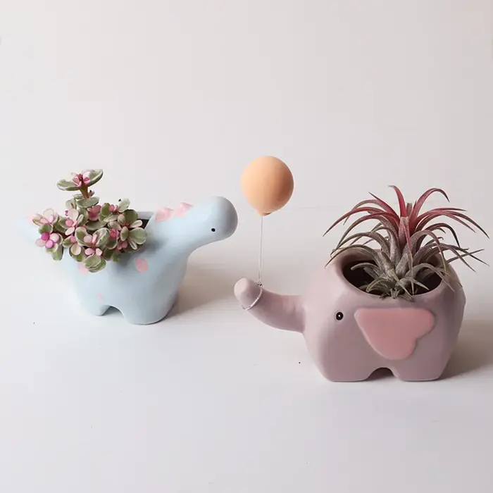 Pot de plante en céramique en forme de fleur, 1 pièce, dessin animé éléphant dinosaure, Vase d'ornement, Pot Succulent