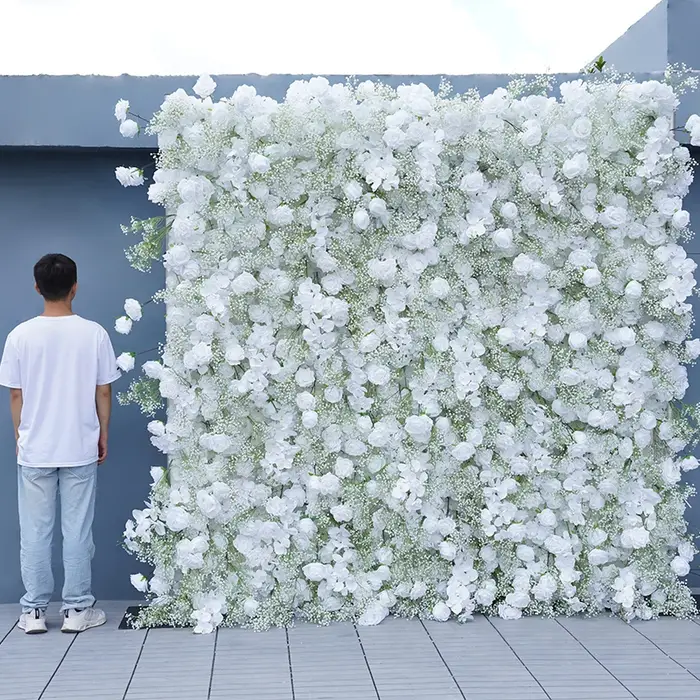 Luxe Babysbreath blanc Rose orchidée 5D tissu fleur mur mariage toile de fond roulant rideau Milan gazon plantes mur accessoires de fête