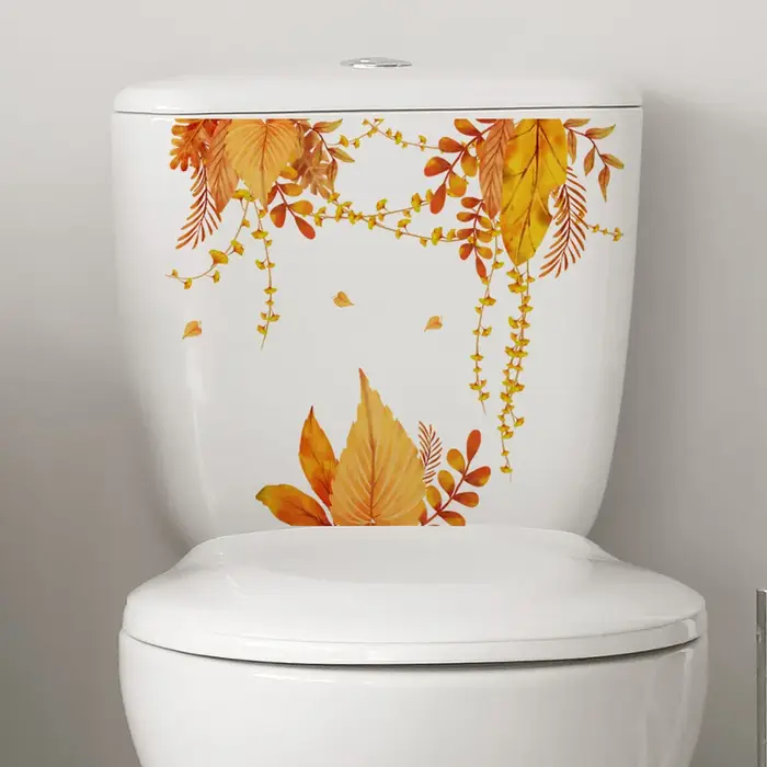 Autocollant mural à feuilles jaunes, pour salle de bain, toilettes, décoration murale, salon, armoir