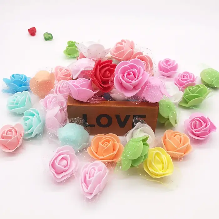 Roses en mousse de polyéthylène, 100/lot, 3cm, fausses fleurs, faites à la main, pour décoration de 