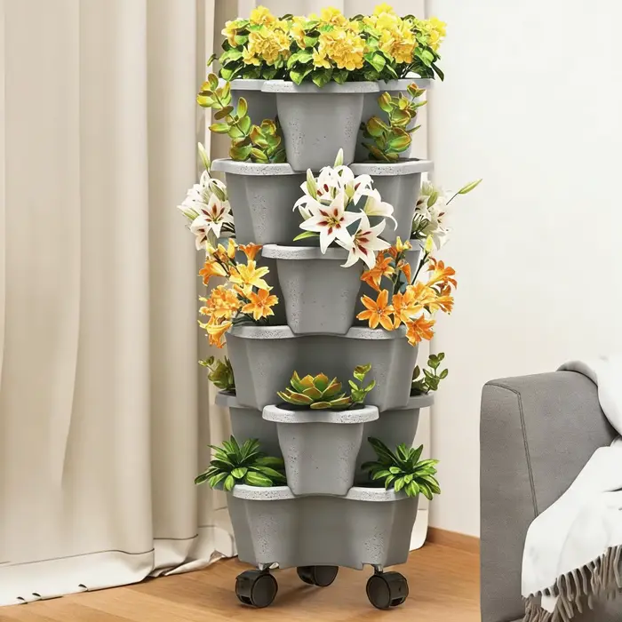 Jardinière verticale Plant Tower à 6 niveaux avec roulettes