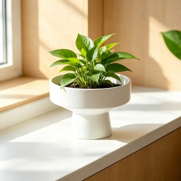 Pot de fleurs noir minimaliste moderne avec base large et peu profonde et pieds hauts pour la décoration du jardin domestique