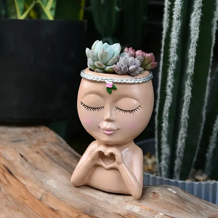 Pot de fleurs en résine en forme de tête de femme pour plantes succulentes, idéal pour les plantes vertes Chlorophytum, décoration de bureau, balcon et table.