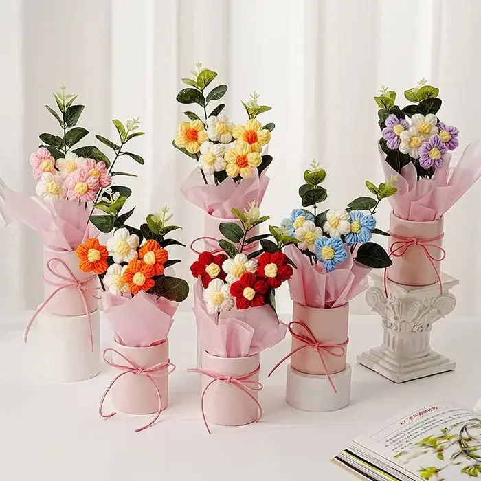 Bouquet de fleurs au crochet pour la Saint-Valentin