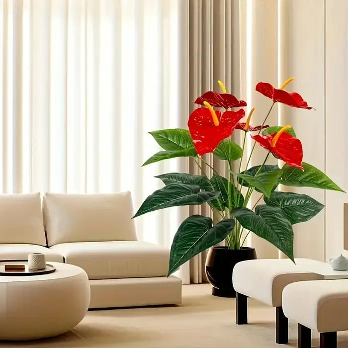 Fleurs artificielles de palmier rouge à 12 têtes