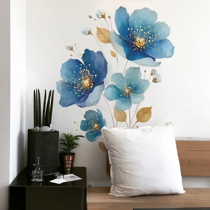 Autocollant mural de fleurs bleues magnifiques pour salon