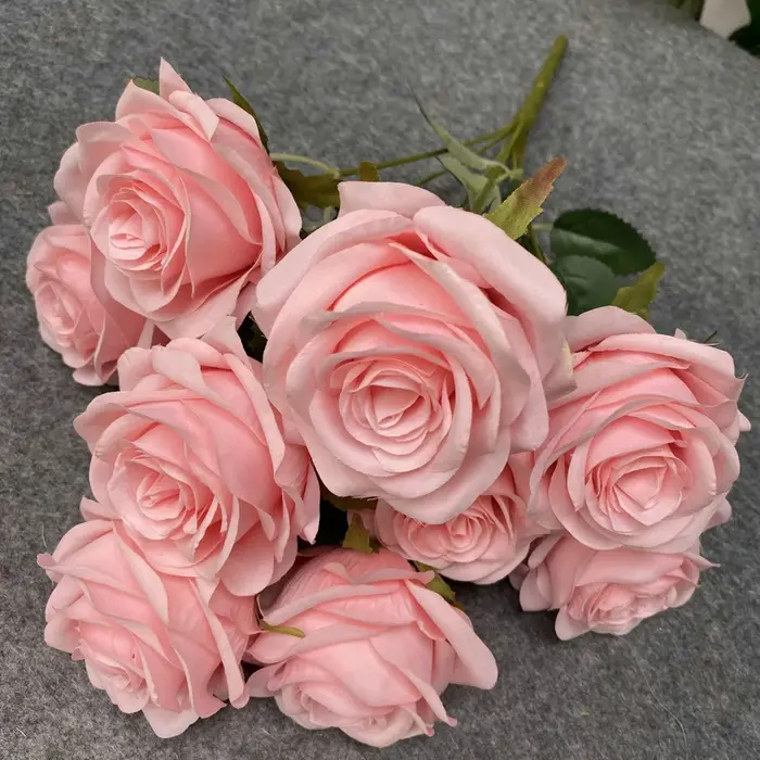 9 têtes camélia Rose fleur artificielle tenant des Bouquets scène de fête de mariage salle d'exposition décor à la maison faux cadeaux floraux 1 lot