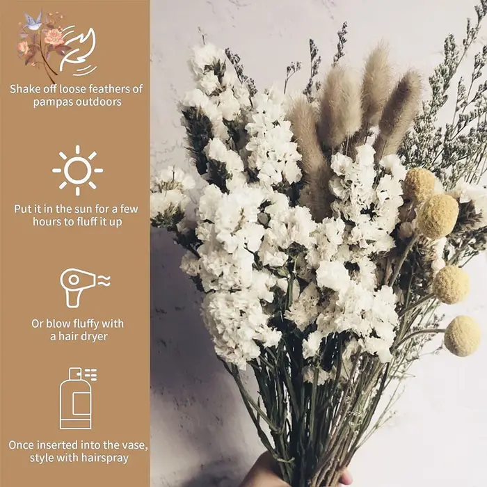Rustique romantique oubliez-moi pas fleur queue de lapin herbe boule dorée fleurs séchées Arrangement décor à la maison Bouquets de mariage de mariée