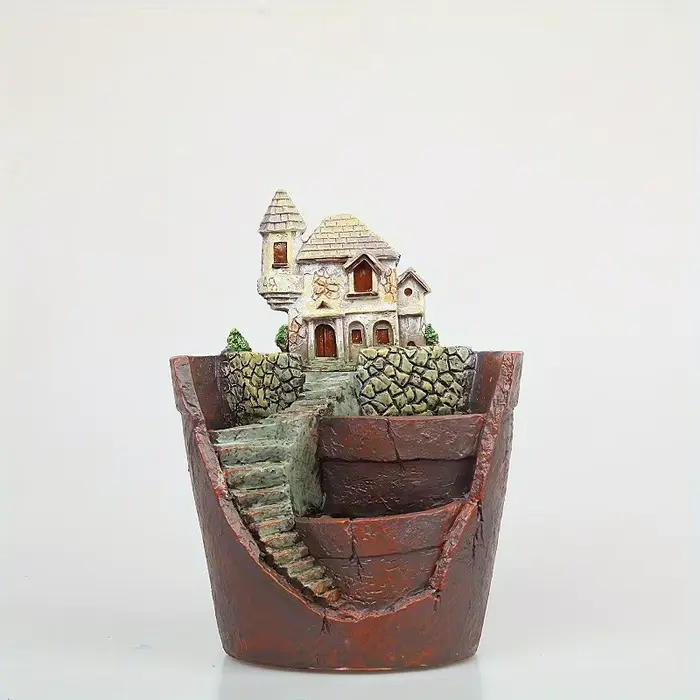 Pot de plantes créatif avec ville du ciel