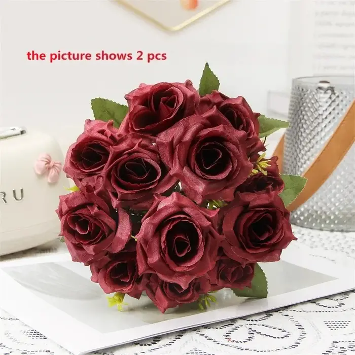 Vert Aloes 2 pièces fleurs artificielles soie Rose Bouquet chambre décoration fausse fleur Simulation parfumé miel blanc Roses