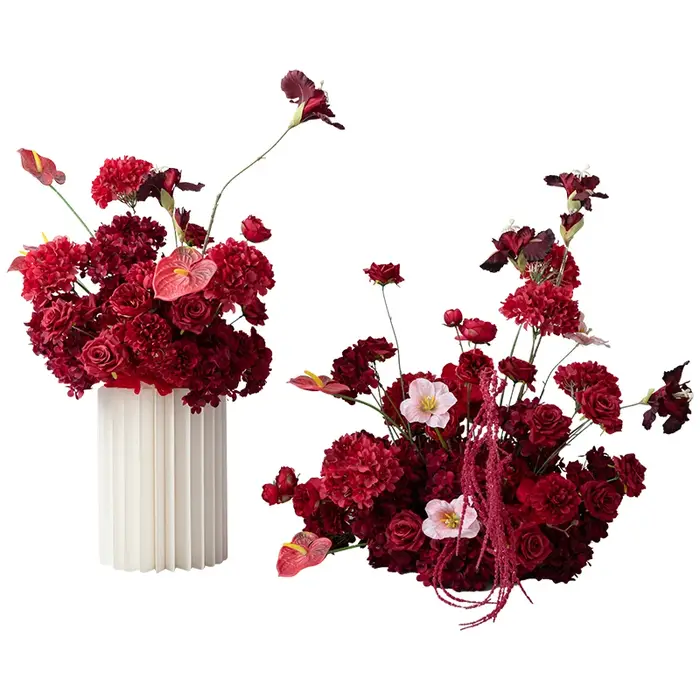 Fleur artificielle rouge bordeaux pour décoration de table
