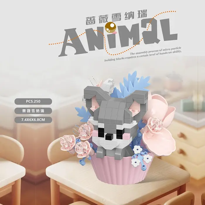 Ensemble de blocs de construction d'animaux et de plantes en pot