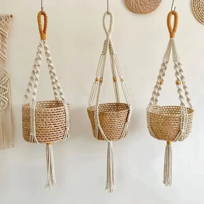 Support de pot de fleurs suspendu en corde de coton style bohème