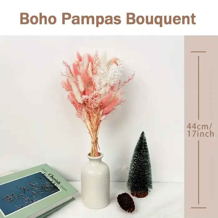 Bouquet de fleurs séchées roses éternelles, queues de lapin naturelles, herbe, cadeaux de vacances pour la saint-valentin, décoration de chambre à coucher, Souvenirs de mariage
