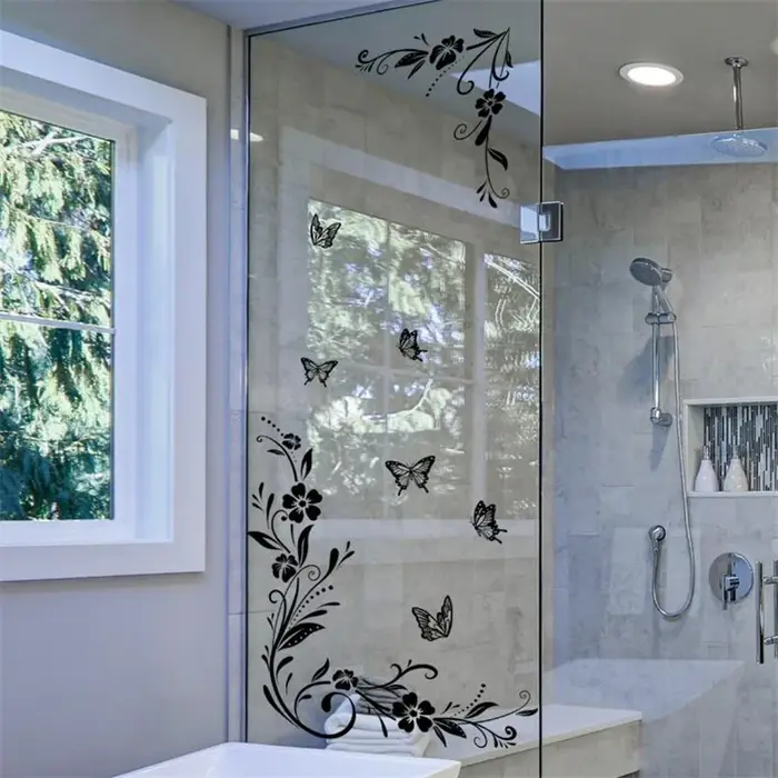 Autocollant mural papillon fleur noir