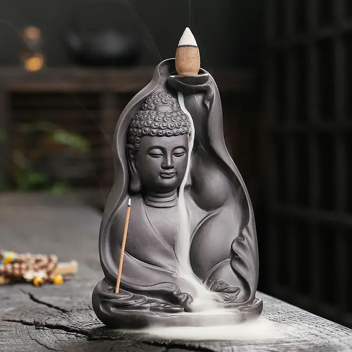 Brûleur d'encens à reflux, support d'encens (sans encens), nuages de bon augure, bouddha violet, arg