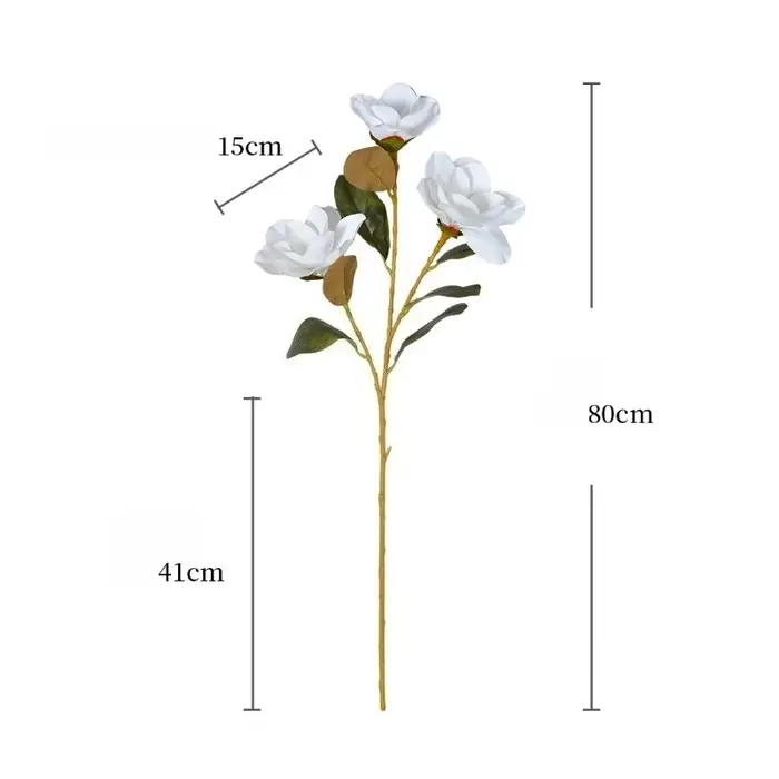 4/5 pièces de fleurs artificielles de magnolia à 3 branches