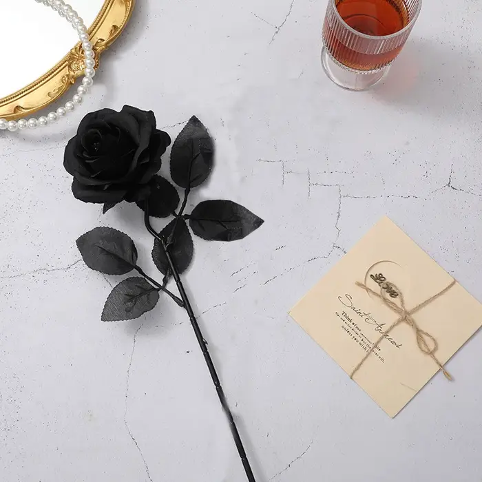 Fleurs artificielles Rose bordeaux noir, fausse branche de fleur, Arrangement de décoration d'hallow
