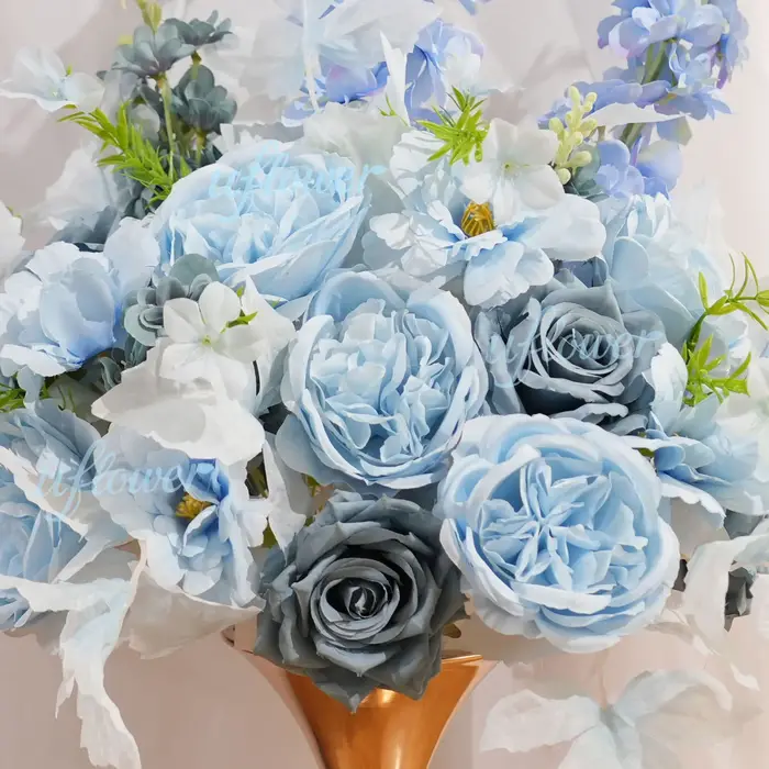 Rangée de roses artificielles bleues de luxe Uflower pour arrangement floral de mariage, toile de fond de scène de fête, photomaton, décoration d'anniversaire