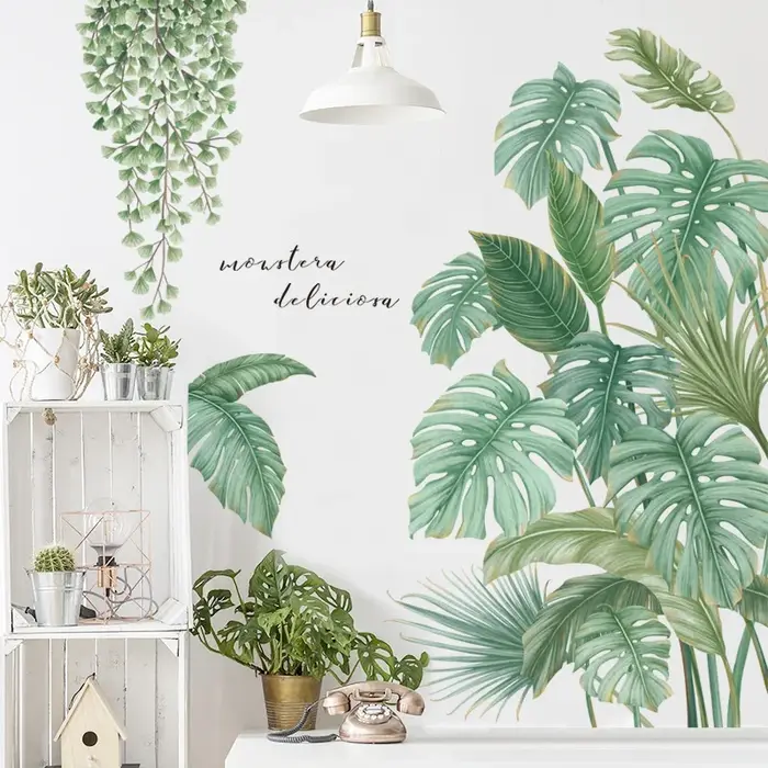 Autocollant mural plantes feuilles de Monstera tropicales