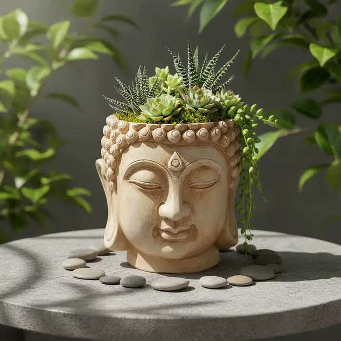 Pot de fleurs en résine en forme de Bouddha