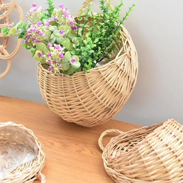 Panier mural suspendu en rotin tressé fait main pour fleurs et plantes L9O2