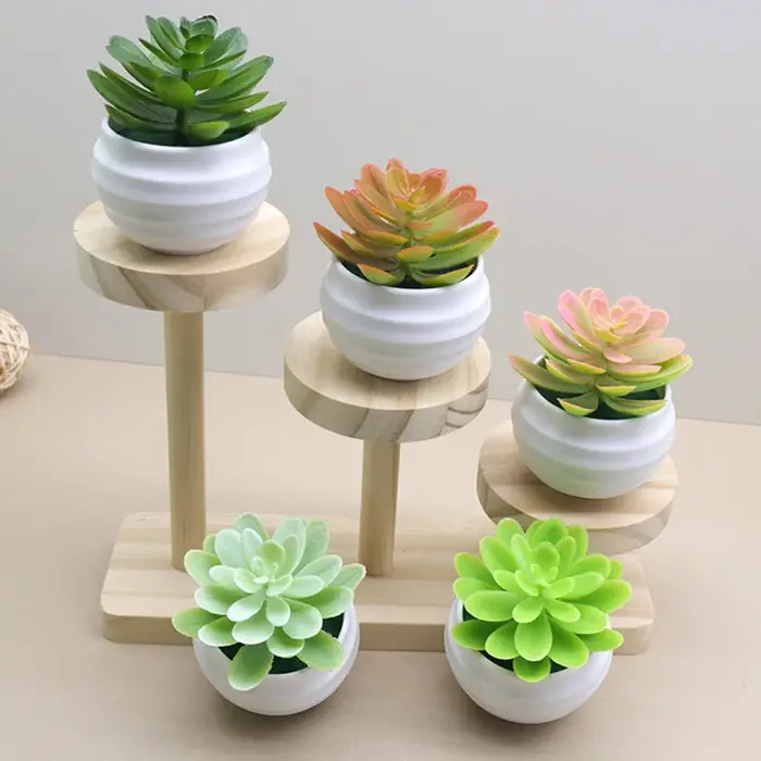 Bassin blanc en plastique de plante verte succulente artificielle