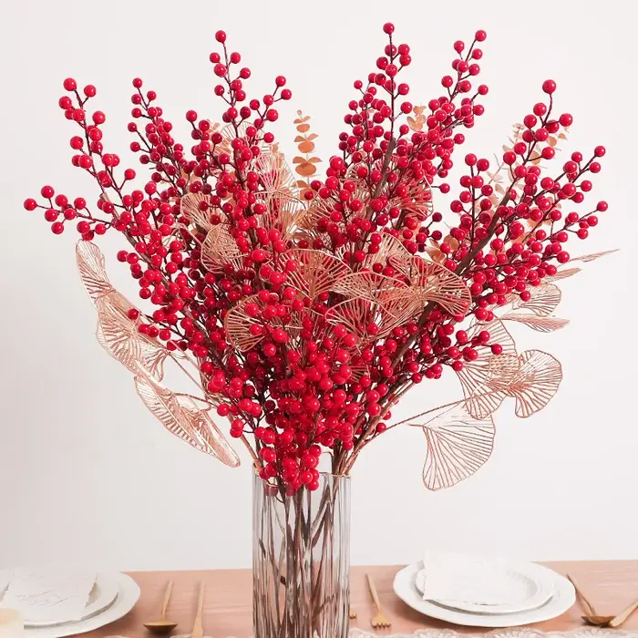 Bouquet de fleurs de baies rouges artificielles branche d'étamine fausse plante pour décor de chambre à la maison