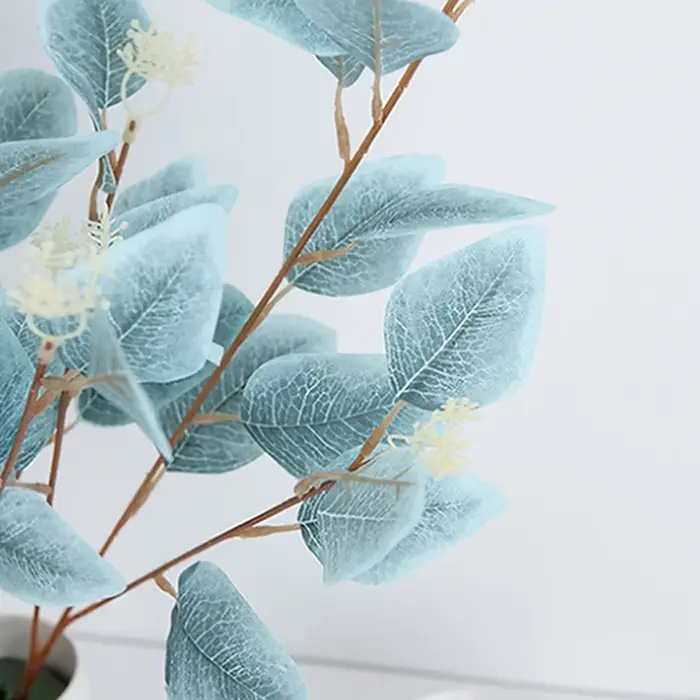 Plantes artificielles fausses feuilles trois volets Eucalyptus Bonsaï WeddingHome décoration intérieur table à manger