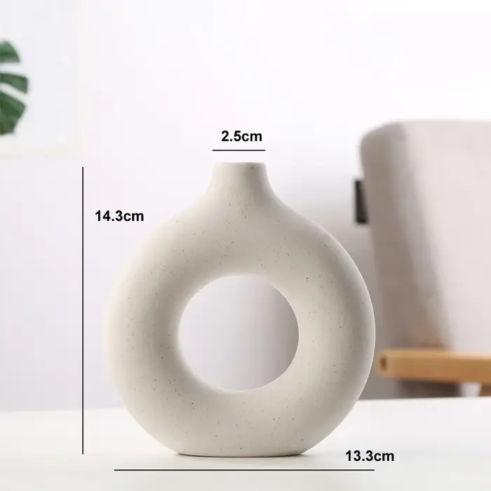 Vase nordique circulaire creux en céramique, Pot de fleur en forme de beignets, accessoires de décor