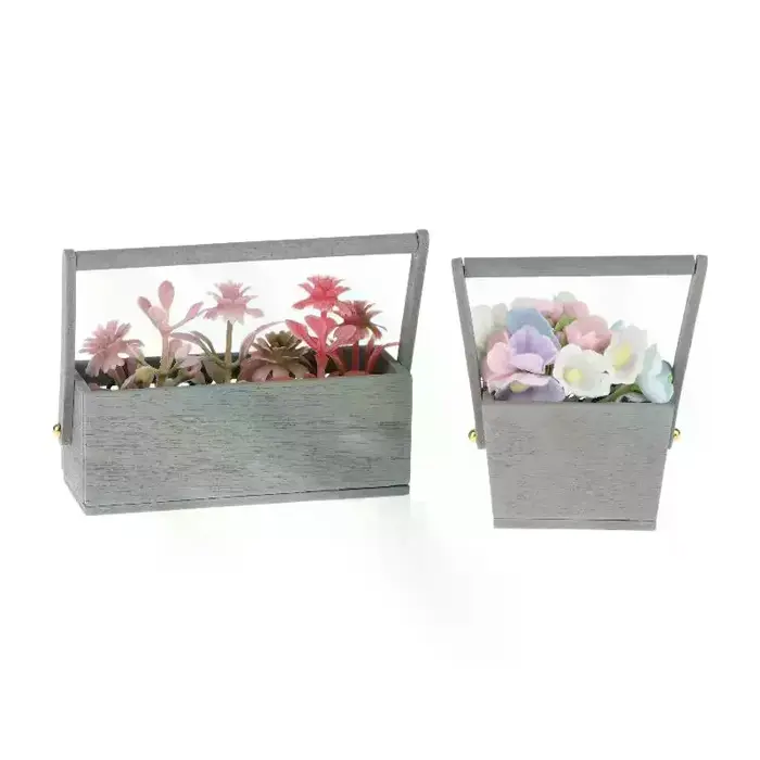 Panier de fleurs miniature exquis avec fleurs artificielles