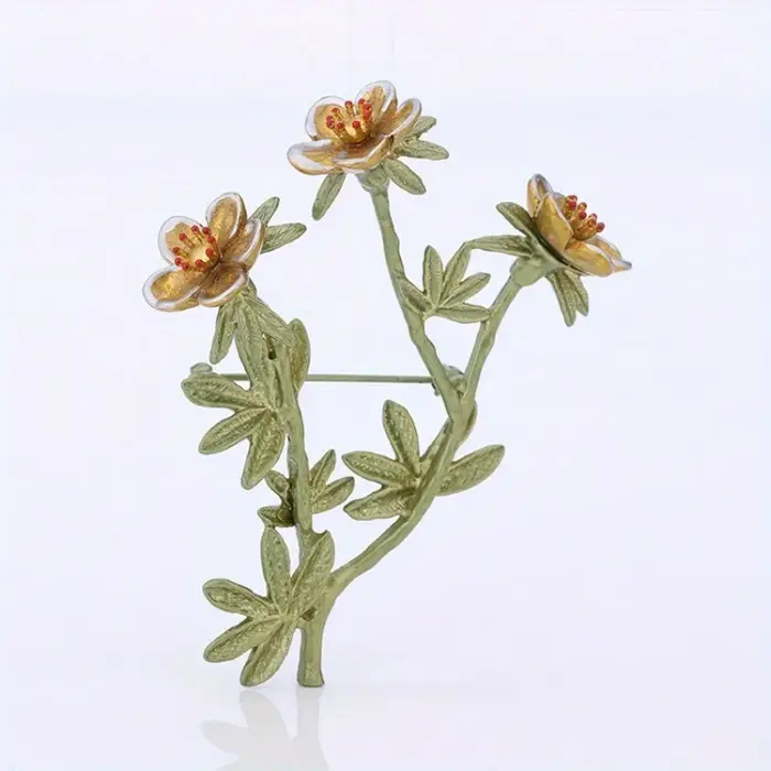 Broche de branche de fleur verte laquée pour dames