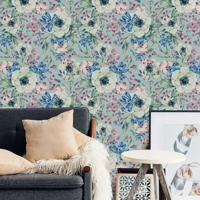 Papier peint auto-adhésif à fleurs bleues