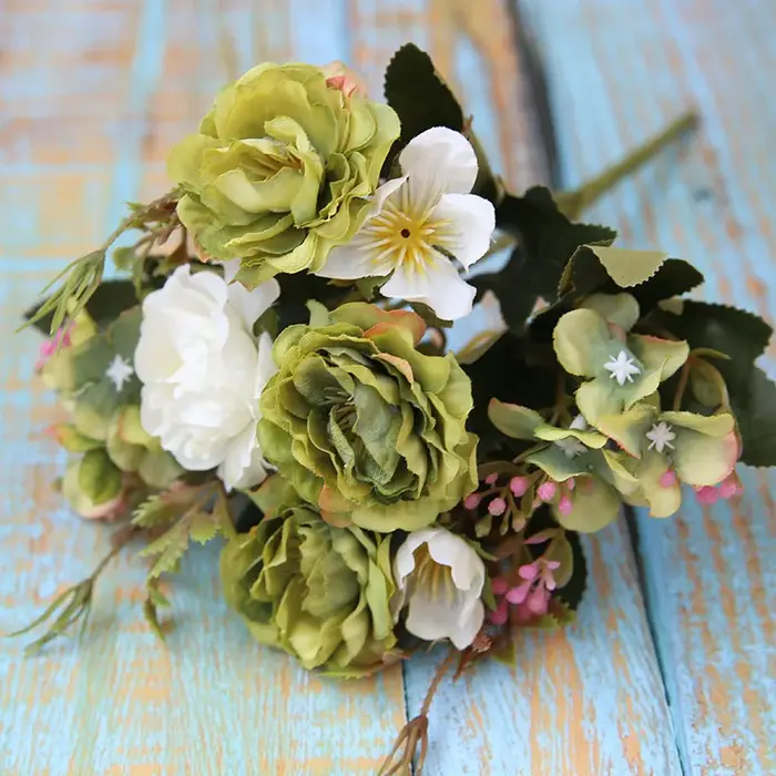 5 fourchettes (8 têtes) fleurs artificielles petit Bouquet de pivoines mariage saint valentin plantes couronnes Vases pour accessoires de décoration de la maison