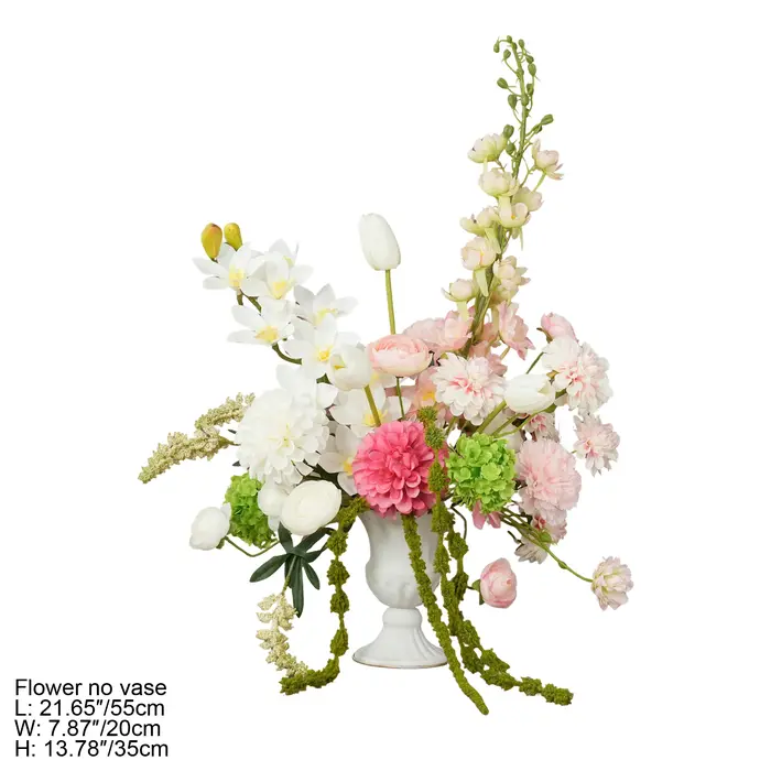 HMEOT Fleur artificielle H9150 Dahlia rose et verte, guirlande suspendue, arrangement floral pour al