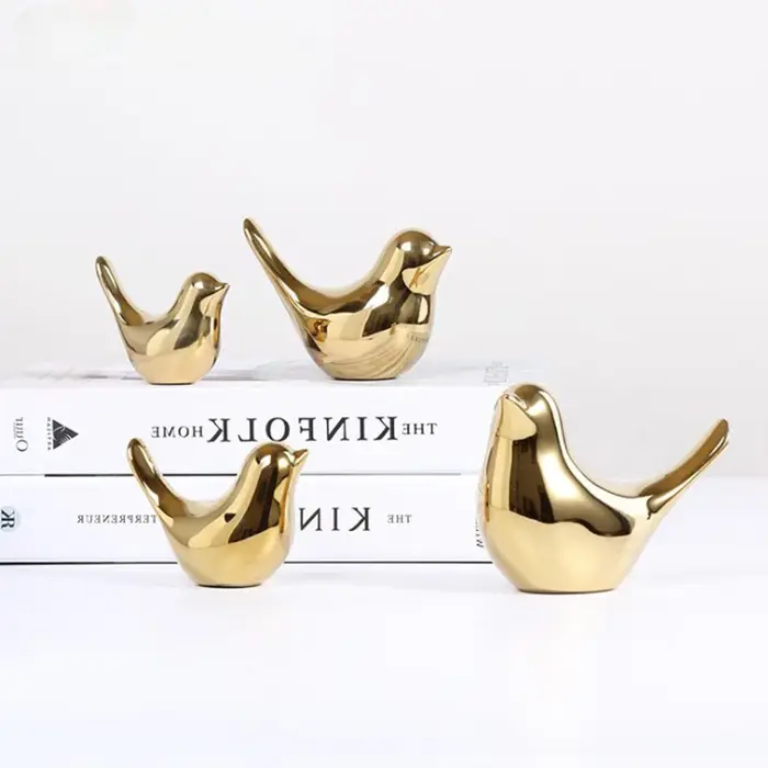 Figurine d'oiseau en céramique nordique, 4 tailles, Statue d'animal doré, bijoux, décoration de mais