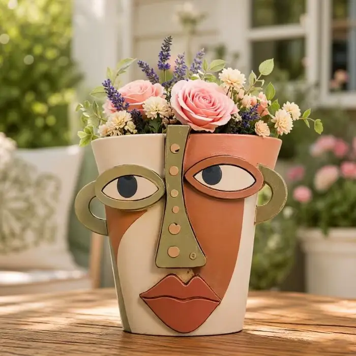 Pot jardinière à visage artistique M4YD, Pot fleur Design coloré pour plantes succulentes petites pl