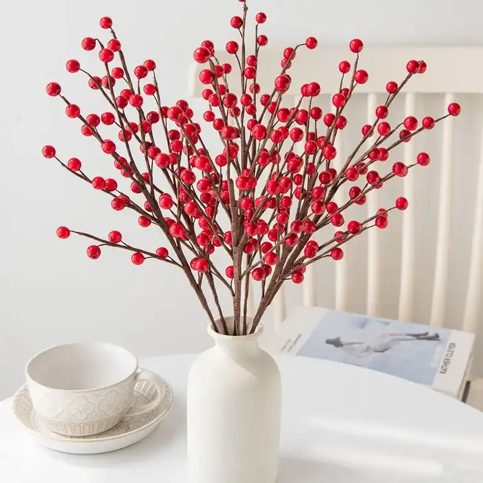 Usine simulée Holly Petit Fruit Rouge En Gros Nouvel An Maison De Noël salon Décor De Mariage Fleur Tir Placement Prop