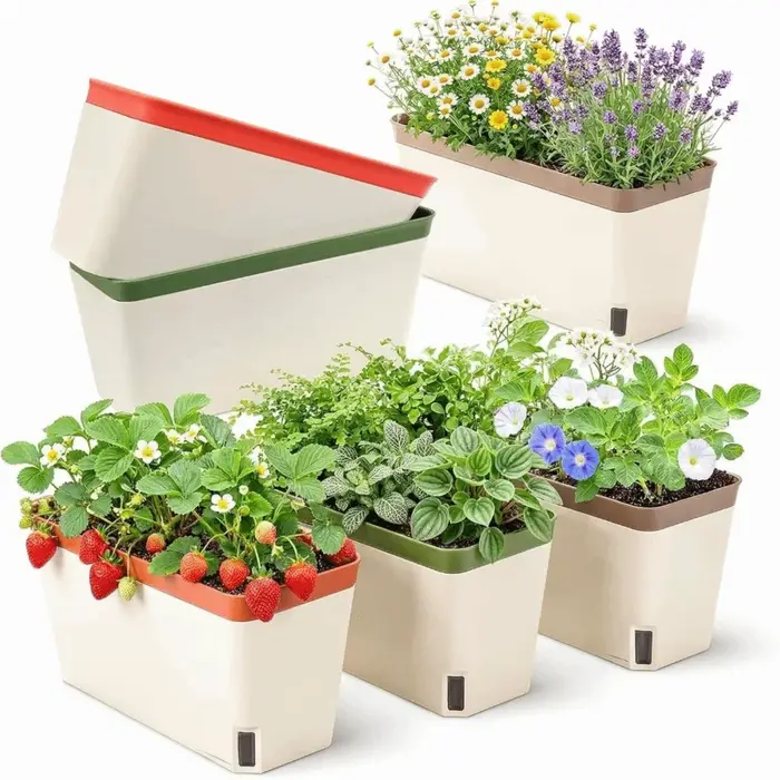 Pots de fleurs modernes à arrosage automatique, décoratifs, avec fenêtre de visualisation du niveau d'eau, pour plantes d'intérieur, herbes aromatiques et plantes succulentes.