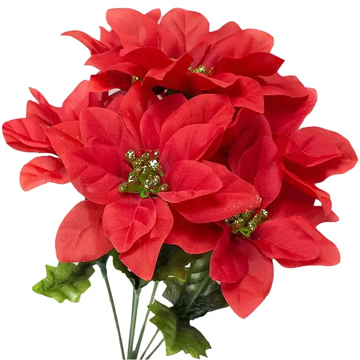Arbuste de poinsettia Élen tissu, 7 têtes, fleur de Noël blanche, fausses plantes rouges, festival, 