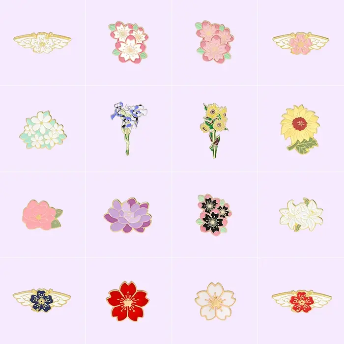 Broches en émail de la série fleurs