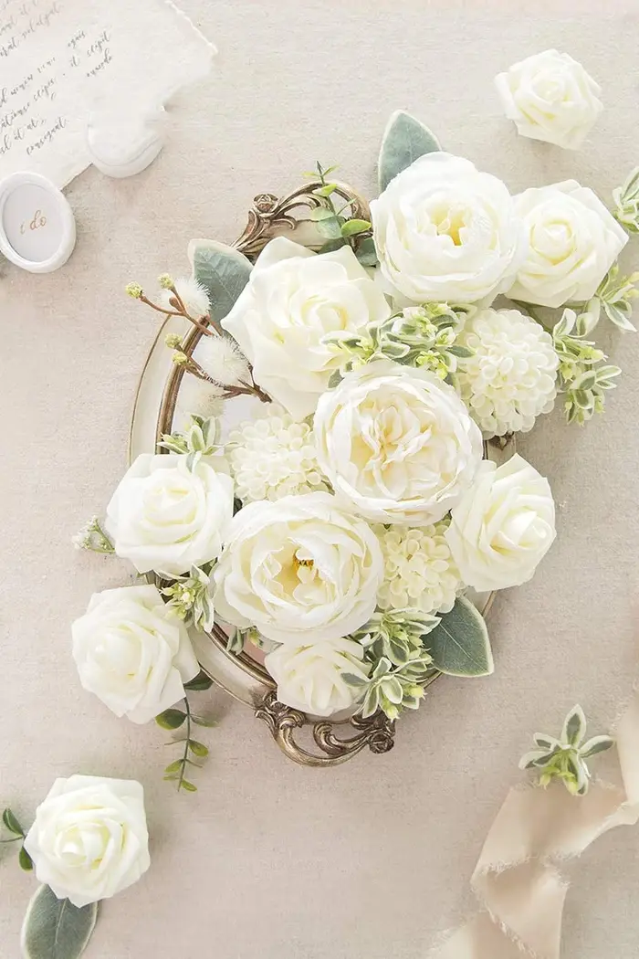 Fleurs artificielles Dahlia 25 pièces fleurs blanches