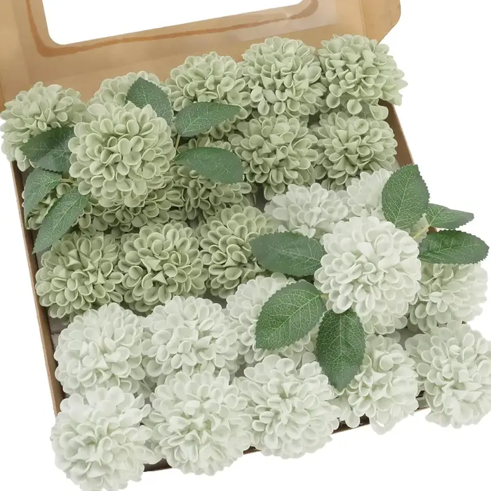 Fleurs de Dahlia vert sauge, 25 pièces, pour fête prénuptiale, décorations pour la maison, cérémonie