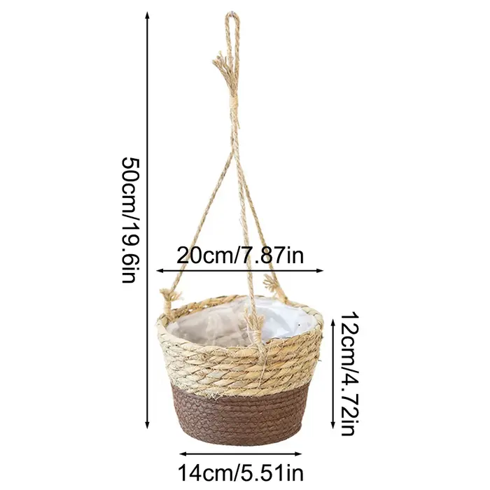 Panier suspendu en paille pour jardin