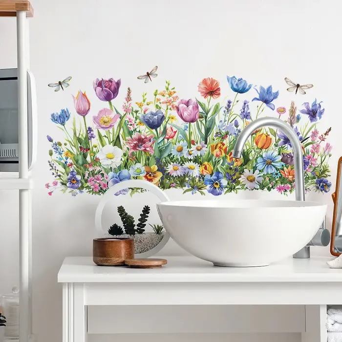 Autocollants muraux de fleurs et feuilles peintes
