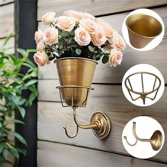 A26F-Vase mural avec jardinière murale en fer avec crochet polyvalent-support pour plantes intérieure/extérieure adapté aux fleurs vivantes ou artificielles