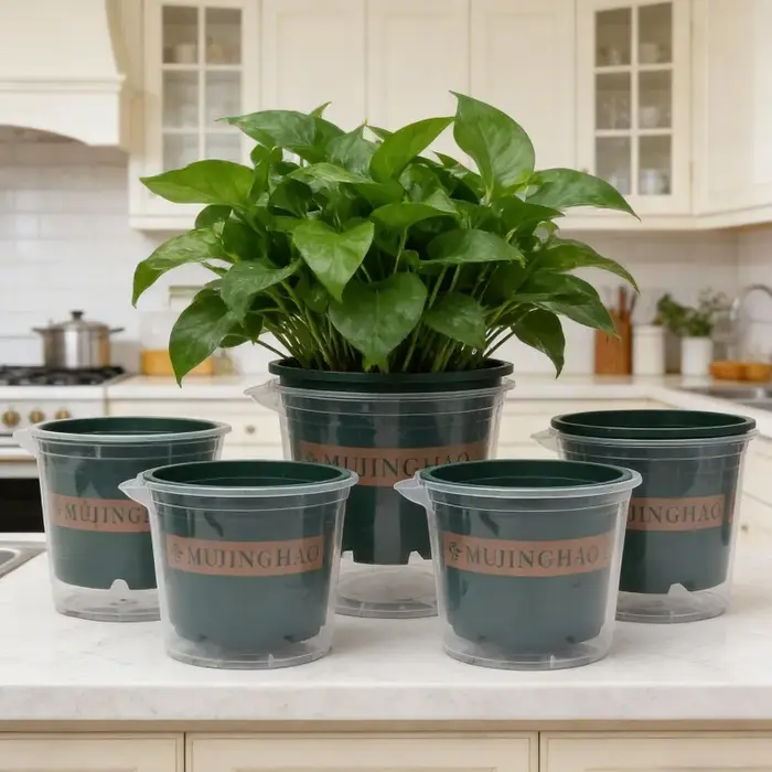 Pots de fleurs verts à absorption automatique d'eau S/M/L avec trous de drainage pour plantes succulentes et graminées