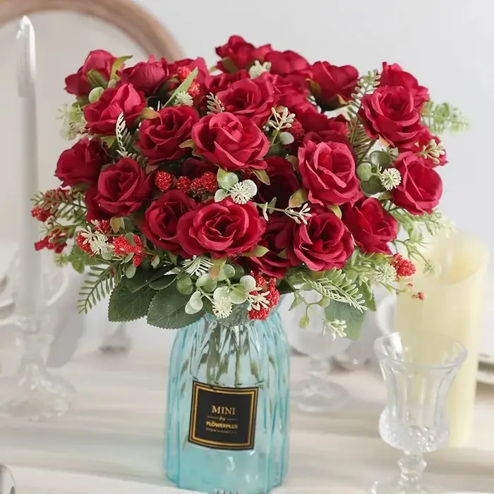 Bouquet de roses artificielles en soie